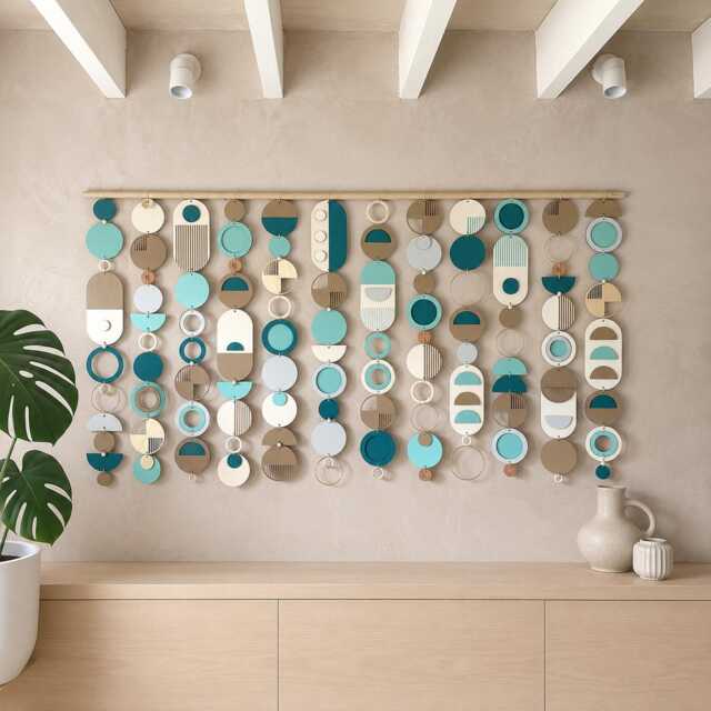 Beachy Mid-Century Wall Hanging - Handmade Wood & Ceramic Sculpture - image 1