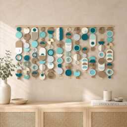 Beachy Mid-Century Wall Hanging - Handmade Wood & Ceramic Sculpture - thumbnail 3