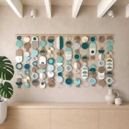 Beachy Mid-Century Wall Hanging - Handmade Wood & Ceramic Sculpture