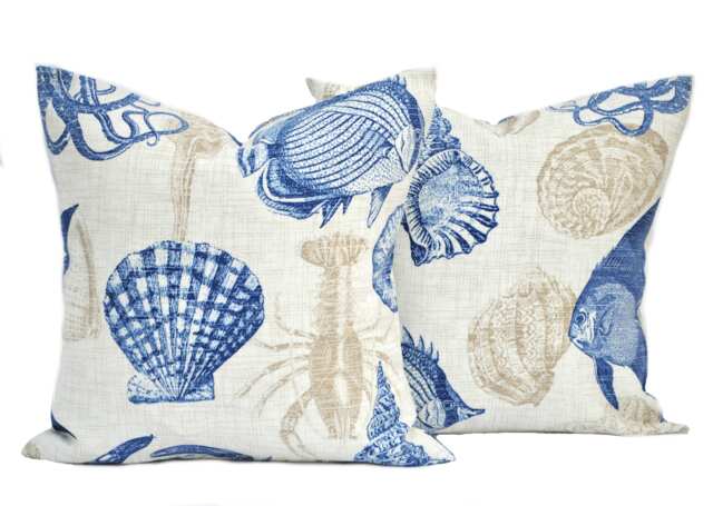 Two Indoor/Outdoor Nautical Pillow Covers, Cushion, Decorative Throw Pillow, Accent Case - image 1