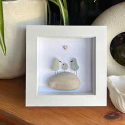 Baby Gift, Sea Glass Birds Personalised Art, Couples New Family & Then There Were Three, Baby Gift For Them, Pregnancy - thumbnail 1