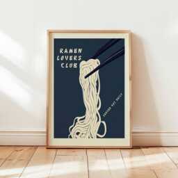 Ramen Lovers Club Poster, Minimalist Noodle Wall Art, Modern Japanese Food Print, Dark Kitchen Decor, Unframed Illustration - thumbnail 1