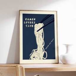 Ramen Lovers Club Poster, Minimalist Noodle Wall Art, Modern Japanese Food Print, Dark Kitchen Decor, Unframed Illustration - thumbnail 3