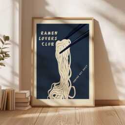Ramen Lovers Club Poster, Minimalist Noodle Wall Art, Modern Japanese Food Print, Dark Kitchen Decor, Unframed Illustration - thumbnail 2