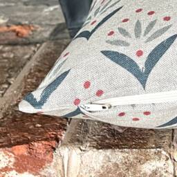 1295. Spray Block Print in Indigo - Linen Look, 100% Cotton Cushion Cover, Various Sizes - thumbnail 2