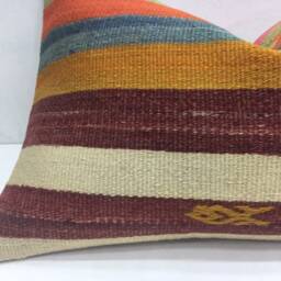 Vintage Kilim Lumbar Pillow Cover, Striped Turkish Cushion - 16x24 - thumbnail 3