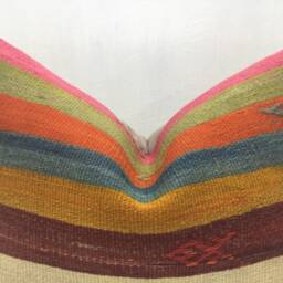 Vintage Kilim Lumbar Pillow Cover, Striped Turkish Cushion - 16x24 - thumbnail 2