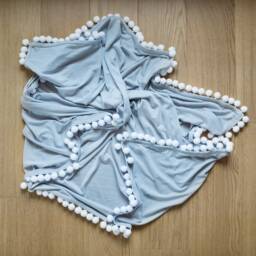 Pom Pom Blanket, Light Grey Baby Pastel Nursery Baby Shower Gift, Godmother Swaddling Blanket - thumbnail 2