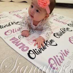 Personalized Baby Blanket, Monogrammed Name Swaddle Receiving Shower Gift, Birth Announcement Blanket - thumbnail 2