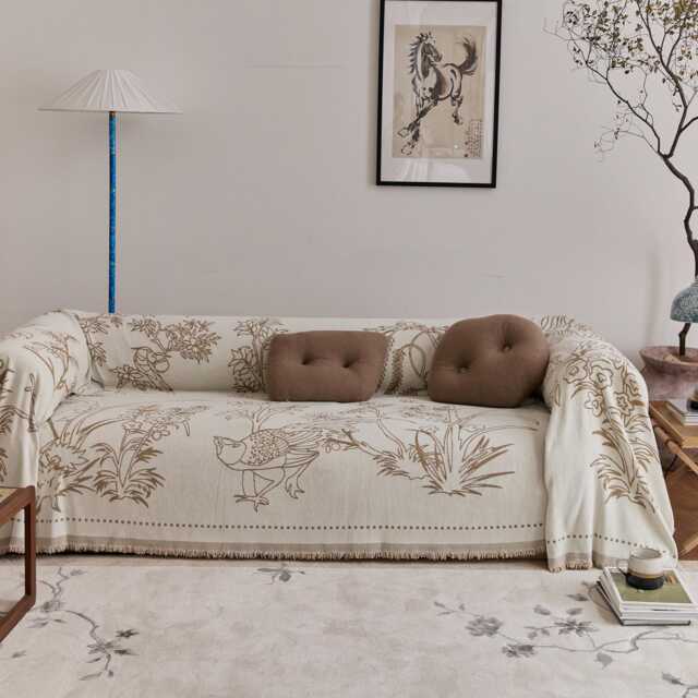 Reversible Chenille Sofa Cover - Oriental Jacquard Design, Custom Non-Slip Couch Protector For Living Room, Elegant Decor, Gift Her