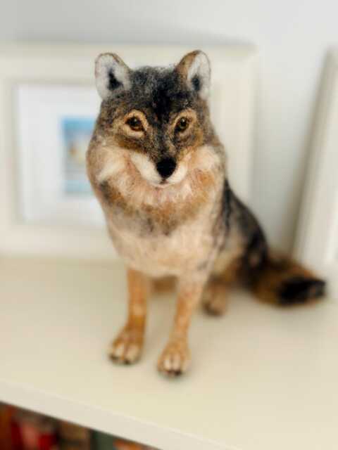 Needle Felted Grey Wolf Sculpture Handmade Wool Wolf, Realistic Woodland Animal Art, Forest Decor, Unique Gift For Wildlife Lovers - image 1