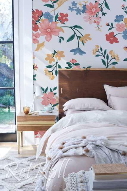 Colorful Flowers - Removable Wall Mural, Design, Covering, Reusable, Peel & Stick, Self Adhesive, Decal, Classic, Repositionable #29 - image 1