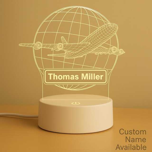 Personalized Airplane Led Night Light Custom Engraved Acrylic Desk Lamp - image 1