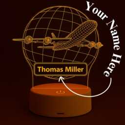 Personalized Airplane Led Night Light Custom Engraved Acrylic Desk Lamp - thumbnail 2