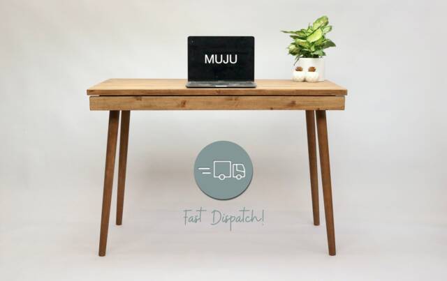 Office Or Work Desk With Drawer, Scandi Style Desk Danish Wooden Tapered Legs & Shallow Hidden - image 1