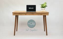 Office Or Work Desk With Drawer, Scandi Style Desk Danish Wooden Tapered Legs & Shallow Hidden