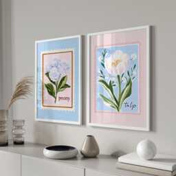 Set Of 2 Coquette Posters, Peony Print, Tulip Grandmillenial, Cottagecore, French Cottage, Chinoiserie, Nancy Meyers, Art - thumbnail 1
