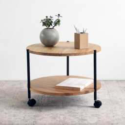 Round Solid Oak Coffee Table Scandinavian Living Room Furniture - thumbnail 2