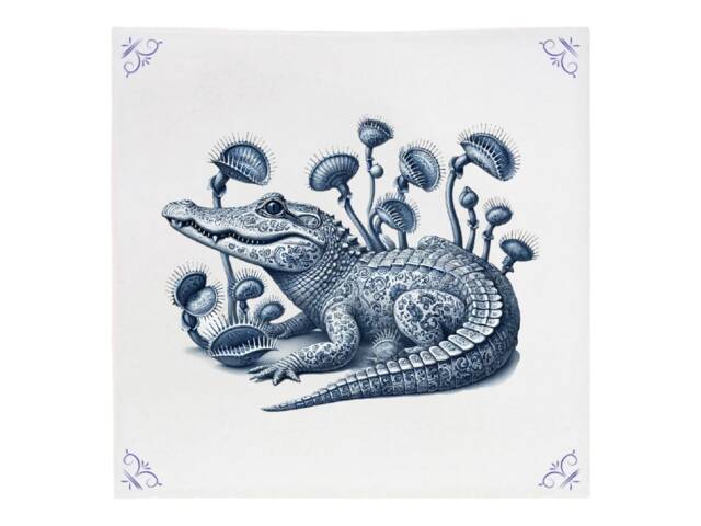 Alligator, Tile, Delft Blue, Kitchen Bathroom Wall Art, Blue Ceramic, Backsplash, Alligator Decor, Everglades - image 1
