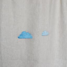 Ivory Linen Curtains, Curtains With Clouds Embroidery, Window Drapes, Kids Room Nursery Blue Drapes - thumbnail 3