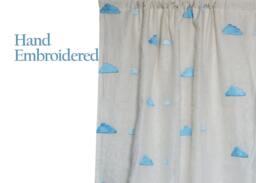 Ivory Linen Curtains, Curtains With Clouds Embroidery, Window Drapes, Kids Room Nursery Blue Drapes - thumbnail 1