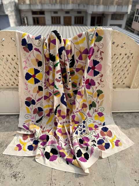 Ethnic Hand-Embroidered Cotton Suzani Quilt - Vibrant Bohemian Throw, Reversible Bedspread, Home Accent - image 1