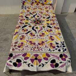 Ethnic Hand-Embroidered Cotton Suzani Quilt - Vibrant Bohemian Throw, Reversible Bedspread, Home Accent - thumbnail 2