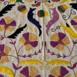 Ethnic Hand-Embroidered Cotton Suzani Quilt - Vibrant Bohemian Throw, Reversible Bedspread, Home Accent - thumbnail 3