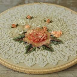 Shabby Chic Embroidery Hoop Art Lace Doily Floral Wall Decor - thumbnail 3