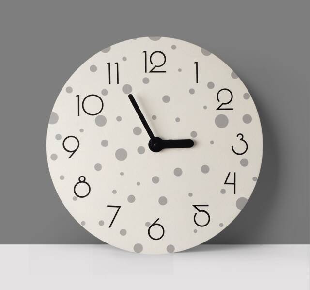 Minimalist Wall Clock With Gray Polka Dots - Scandinavian Modern Silent - Neutral Wall Decor For Living Room, Kitchen, Office - image 1