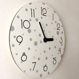 Minimalist Wall Clock With Gray Polka Dots - Scandinavian Modern Silent - Neutral Wall Decor For Living Room, Kitchen, Office - thumbnail 3
