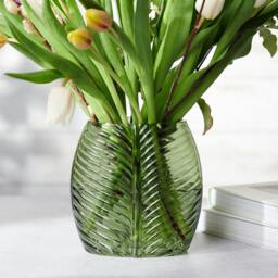 Little Green Botanical Leaf Vase - Shaped Glass Retro Ideal For Dried Or Fresh Flower Arrangements UK Florist - thumbnail 2