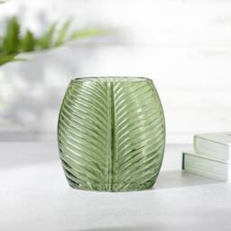 Little Green Botanical Leaf Vase - Shaped Glass Retro Ideal For Dried Or Fresh Flower Arrangements UK Florist - thumbnail 3