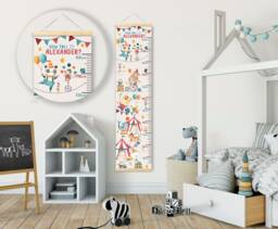 Personalised Height/ Growth Chart - Circus Fun Beautiful Nursery & Bedroom Wall Decor Printed On A Luxury Fabric Ideal Keepsake - thumbnail 1