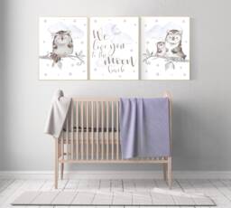 Lilac Owl Nursery Art Lavender Purple Baby Room Prints - thumbnail 1