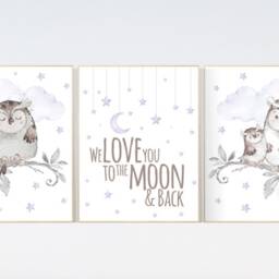 Lilac Owl Nursery Art Lavender Purple Baby Room Prints - thumbnail 2