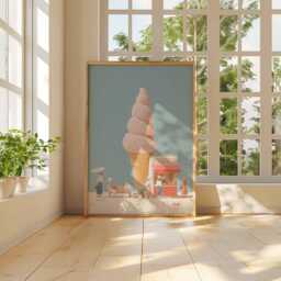 Surreal Ice Cream Wall Art Print Retro Pop Poster Whimsical Pastel Dessert Shop Illustration Aesthetic Minimalist Kitchen Decor Unframed - thumbnail 3
