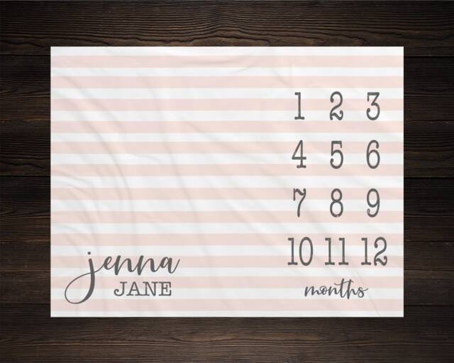 Girl Milestone Blanket Month Baby Growth Tracker Soft Fleece Shower Newborn Gift Watch Me Grow Pink Stripes - image 1