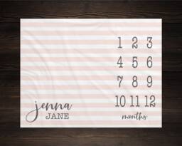 Girl Milestone Blanket Month Baby Growth Tracker Soft Fleece Shower Newborn Gift Watch Me Grow Pink Stripes - thumbnail 1