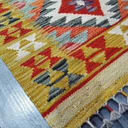 Multicolour Runner Rug, Handmade Artisan Afghan Turkish Scandinavian Navajo Bohemian Flatweave Wool Kilim Rug 205x64 cm - thumbnail 2