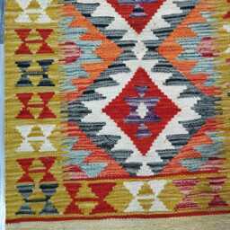 Multicolour Runner Rug, Handmade Artisan Afghan Turkish Scandinavian Navajo Bohemian Flatweave Wool Kilim Rug 205x64 cm - thumbnail 4