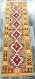 Multicolour Runner Rug, Handmade Artisan Afghan Turkish Scandinavian Navajo Bohemian Flatweave Wool Kilim Rug 205x64 cm - thumbnail 1
