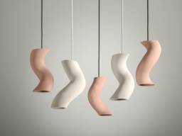 Modern Artistic Ceramic Chandelier, Curved Sculptural Interior Lighting, Plug in/Hardwired - Naaya Cavatappi - thumbnail 1