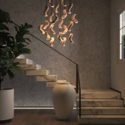 Modern Artistic Ceramic Chandelier, Curved Sculptural Interior Lighting, Plug in/Hardwired - Naaya Cavatappi - thumbnail 2