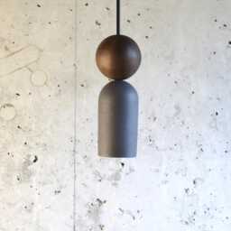 Black Concrete Pendant Light Modern Handmade Wood Accent - thumbnail 2