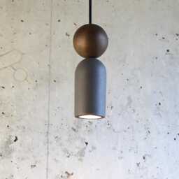 Black Concrete Pendant Light Modern Handmade Wood Accent - thumbnail 3