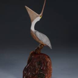 Pelican Sculpture By John Perry Laughing 7In Tall On Polished Burlwood Base - thumbnail 3
