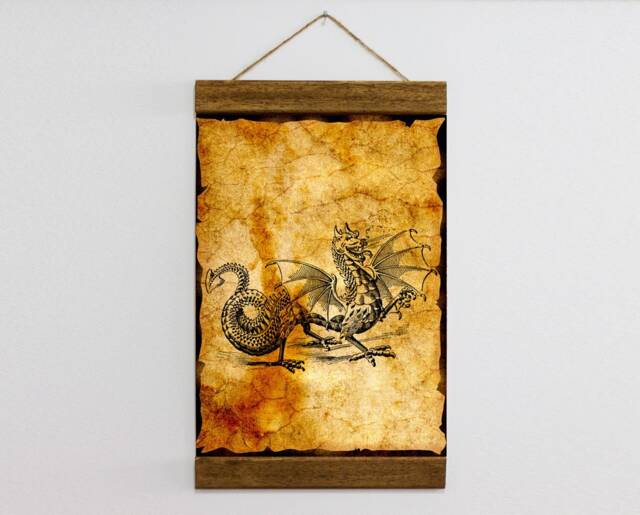 Dragon Drawing Wood Framed Canvas Print, Poster Wall Art, Illustration Art Print Home Decor - image 1