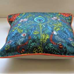 Clarke & Clarke, Turquoise Blue Burnt Orange Satin Cotton Cushion Cover - thumbnail 2
