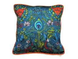 Clarke & Clarke, Turquoise Blue Burnt Orange Satin Cotton Cushion Cover - thumbnail 1